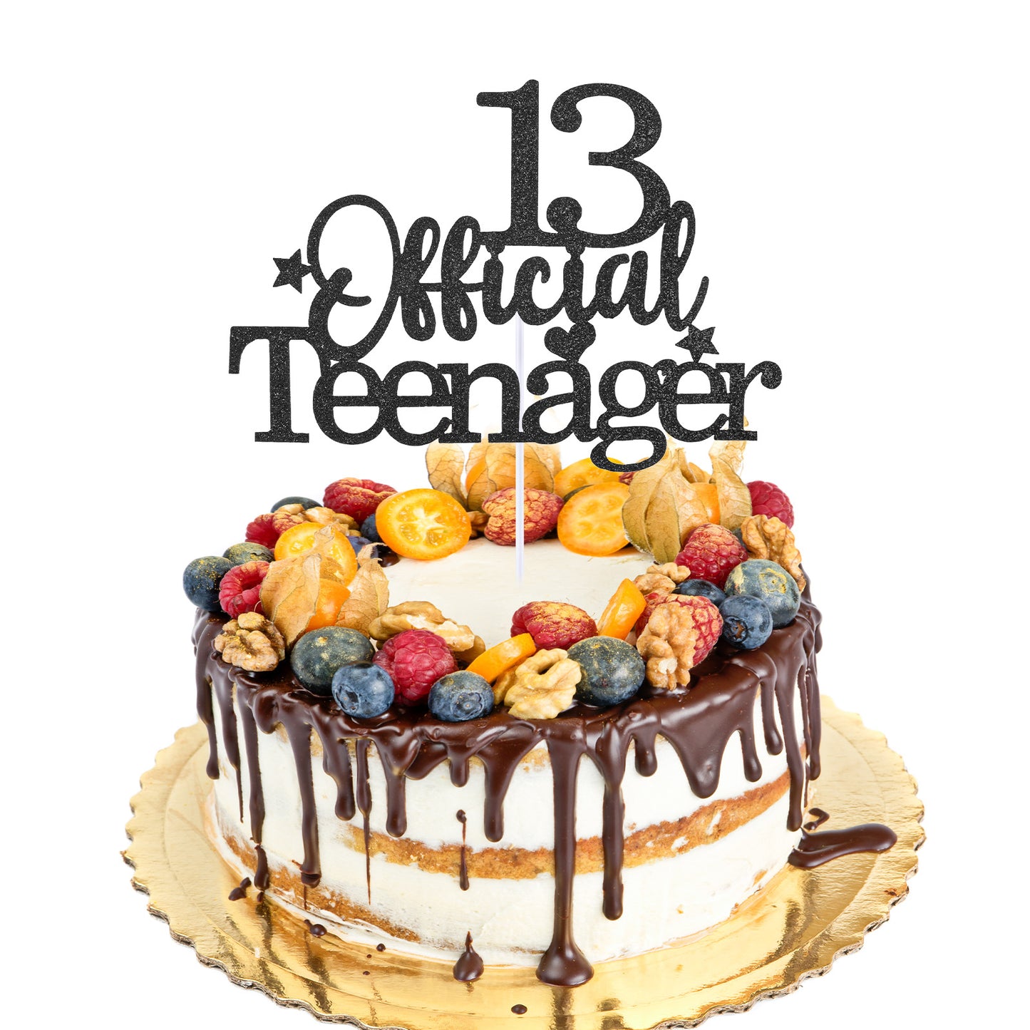 1 Pcs 13th Official Teenager Cake Topper, 13th Birthday Cake Toppe Glitter Birthdays Cakes Pick Decorations for Boys Girls Birthday Party Supplies(Black)