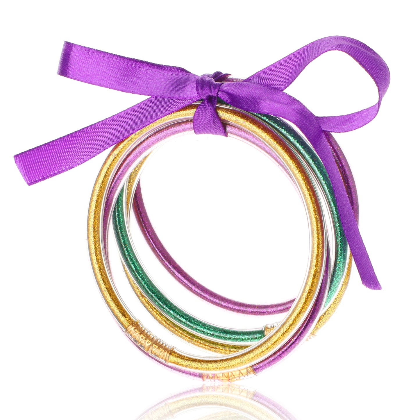 Thinp Glitter Jelly Bracelets,Mardi Gras Bracelets Glitter Filled Jelly Silicone Bracelets Jelly Bangles Layered Bow Jelly Bangles Bracelets Women Soft Glitter Silicone Bracelet for Women Girl