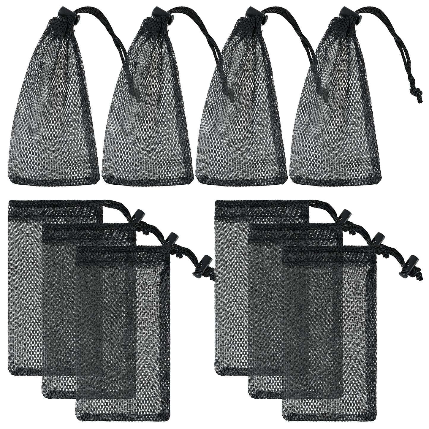 10 PCS Small Mesh Bags Drawstring Storage Bag Mesh Toiletry Bag, Black Mini Nylon Net Bags with Cord Clips Lock for Washing Traveling Beach Toys Seashell