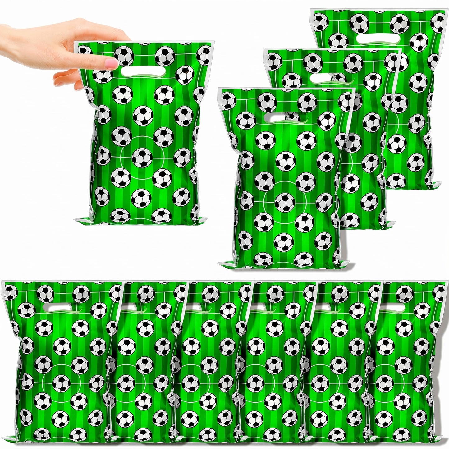 Aphumedc 50Pcs Soccer Gift Bags, Plastic Soccer Party Bags Football Pouch Party Theme Favor Decor Supplies for Snacks, Candy, Present or Treats for Team Kids Teens Games Sports Events
