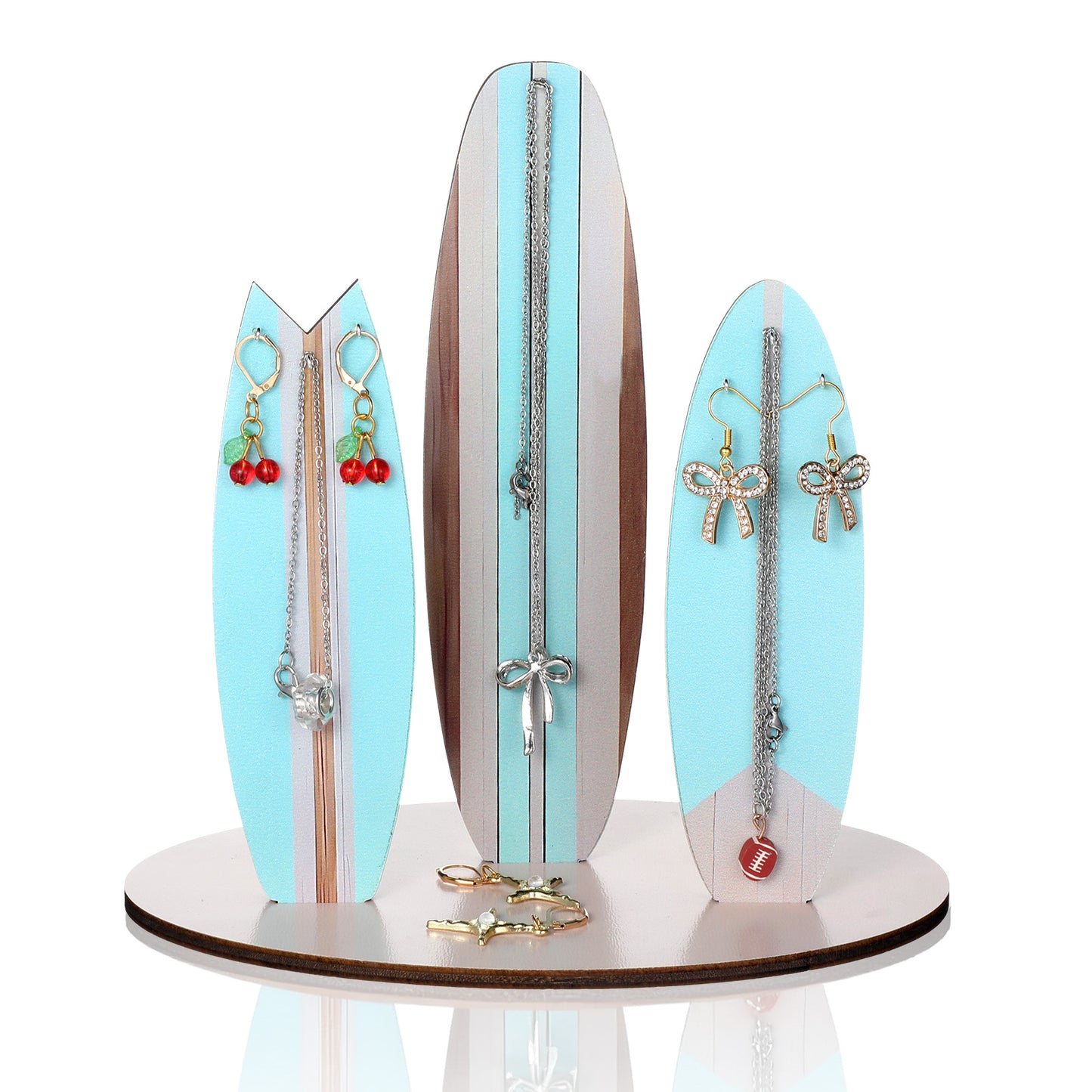Axafazup Surfboard Jewelry Organizer Stand, Wooden Coastal Beach Decor, Preppy Room Decoration, Ocean-Themed Room Decor, Hawaii Surfer Gift for Teen Girls (Blue)
