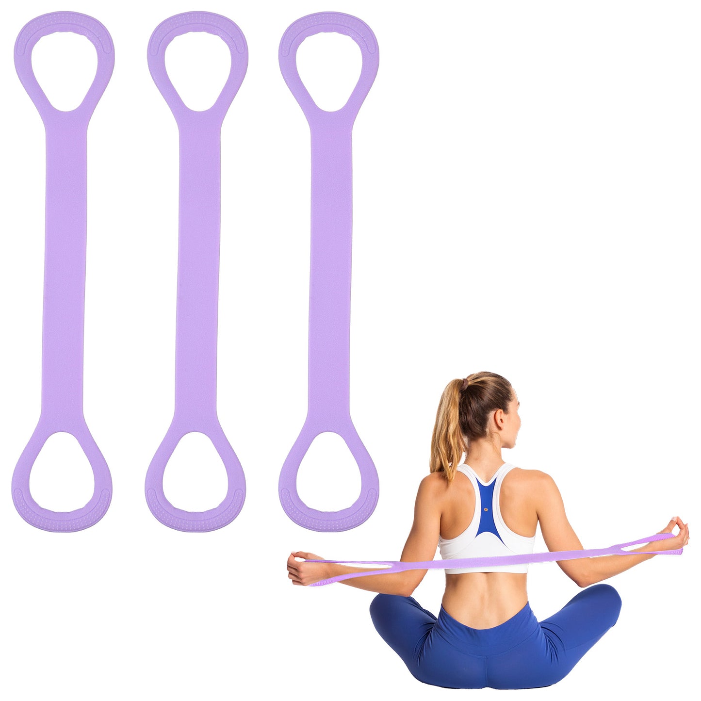 3Pcs Figure 8 Resistance Band with Handles, Silicone Elastic Exercise Band, Arm|Back Training Elastic Ropes, Non-Slip Resistance Bands for Women Arms Shoulder Back Legs Stretching Pilates Yoga
