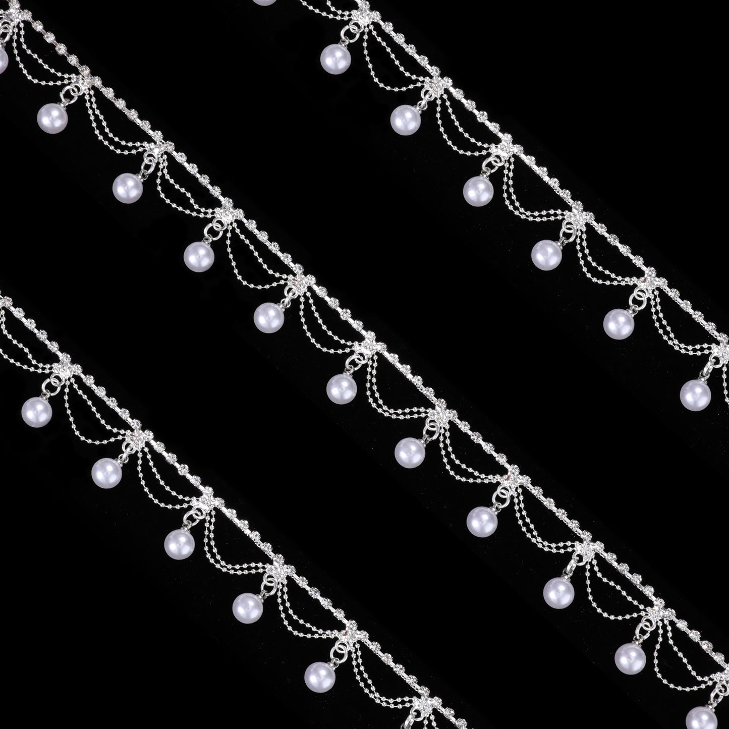 1 Yard Pearl Tassel Rhinestone Fringe Trim, Rhinestone Ribbon Tassel Chain, Cuttable for Sewing Crafts Wedding Party Clothing Accessories Jewelry Personalized DIY Decoration