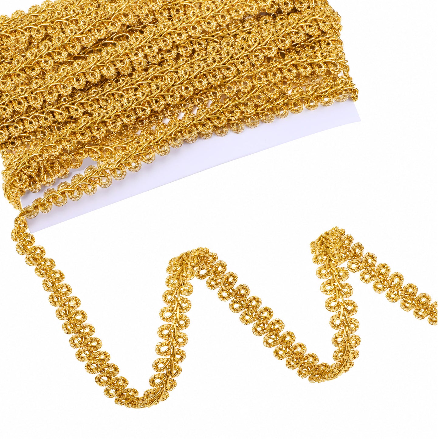 ZEYIYER 15Yards Gold Lace Trim, 0.55in Braid Gold Lace Trim for Sewing, Golden Fabric Ribbon for Wedding, Bridal, Costume, Jewelry, DIY Crafts