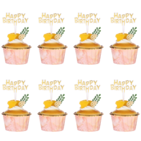 100 Pack Happy Birthday Cake Toppers Gold Mini Happy Birthday Cupcake Toppers Small Happy Birthday Cupcake Picks for Birthday Party Anniversary Decoration
