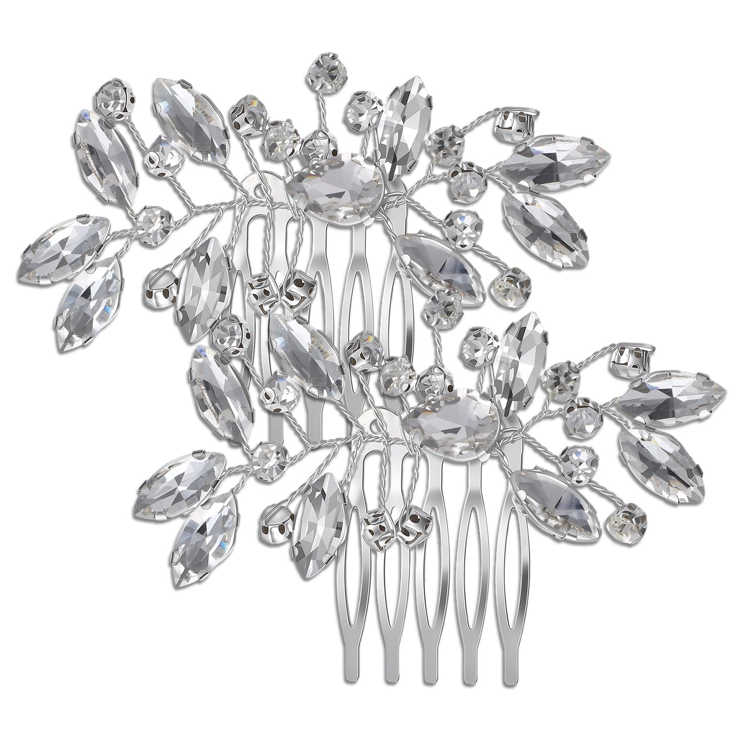 2 PCS Silver Rhinestone Hair Comb for Women Decorative, Silver Bridal Side Comb, Crystal Wedding Hair Combs, Rhinestone Decorative Hairpieces Accessories for Women Bridal Wedding Party Daily Decor