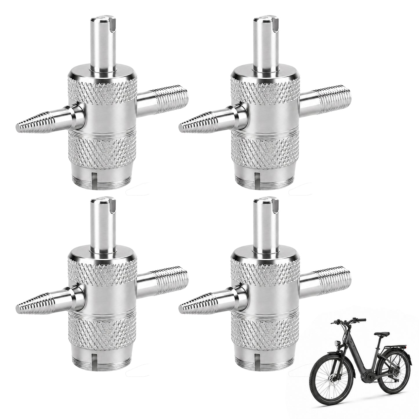 PEOVLVN 2 PCS 4-Way Valve Core Tool, Tire Valve Stem Removal Tool Multifunctional Valve Core Remover Universal Tire Repair Tools for Car Bicycle Bike Motorcycle Accessories