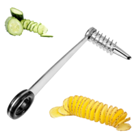 1 Pc Spiral Potato Cutter, Piranha Manual Spiral Screw Slicer for Vegetable, Stainless Steel Curly Fry Cutter, Spirals Slicer for Potatoes, Cucumbers and Carrots