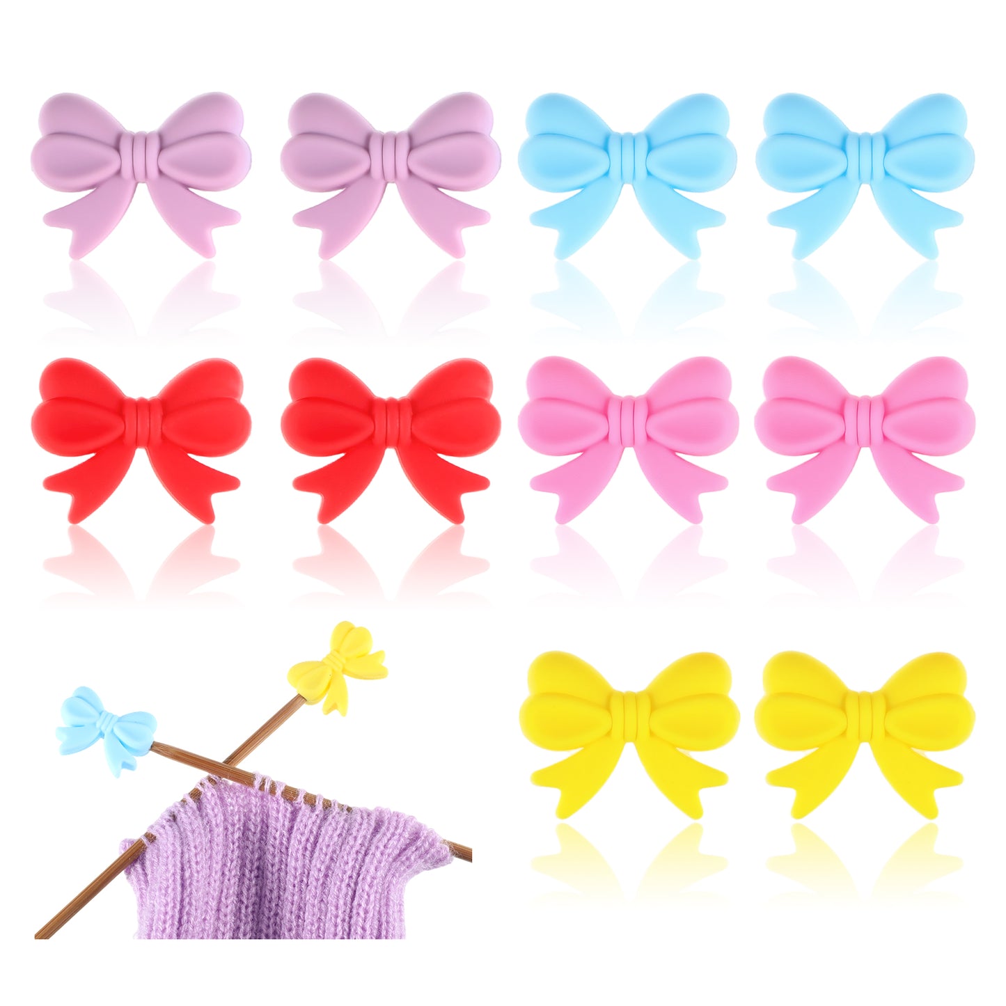 10 Pcs Knitting Needle Stoppers, Cute Bow Knitting Needle Point Protectors Silicone Needle End Caps Stitch Stoppers for Knitting Crochet Supplies Accessories