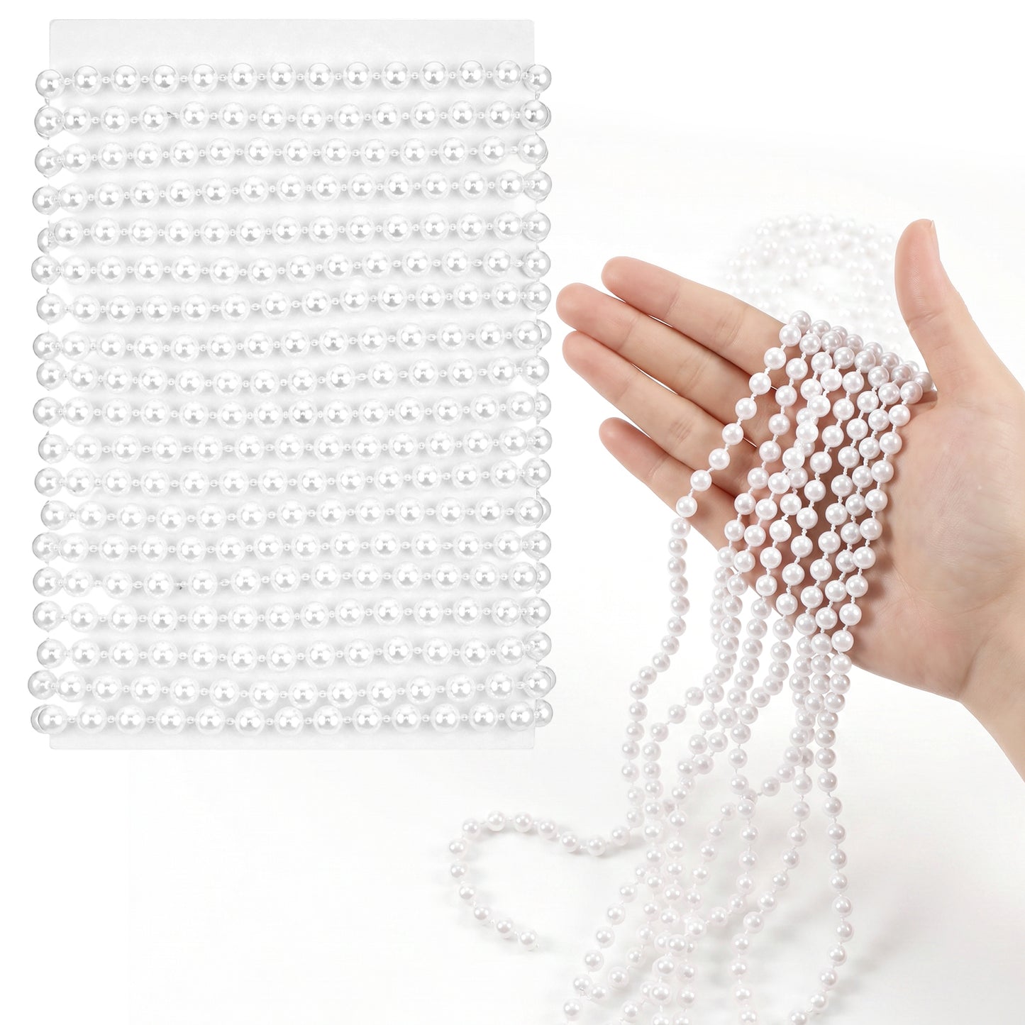 16.4Ft Faux Pearl Beads Garland, Pearls String for Craft Wedding, Party, Home Decorative, Jewelry Making, Christmas Tree (White, 5mm)