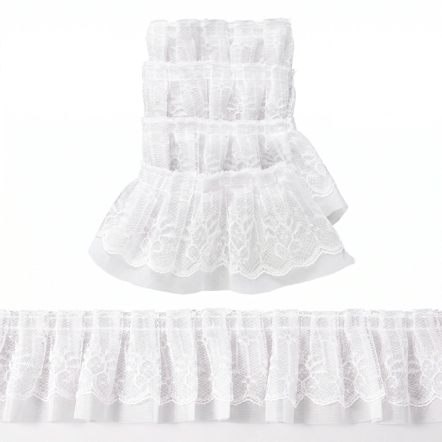 10 M White Lace, Double Layer 5 CM Wide White Lace Trim, Laces Ribbon Gathered Tulle Edging, Ruffle Ribbon for DIY Sewing Crafts Dress Embellishments, Gift Wrapping