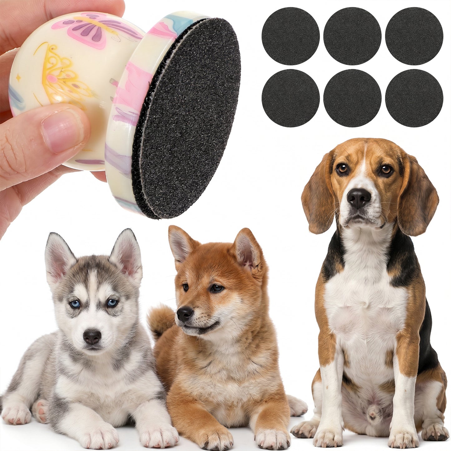 Dog Nail File with 6Pcs Replaceable Filing Disc, Dog Scratch Board for Safe and Easy Nail Care, Dogs Nails Scratch Board Ensures Smooth and Healthy Nails for Dogs and Cats