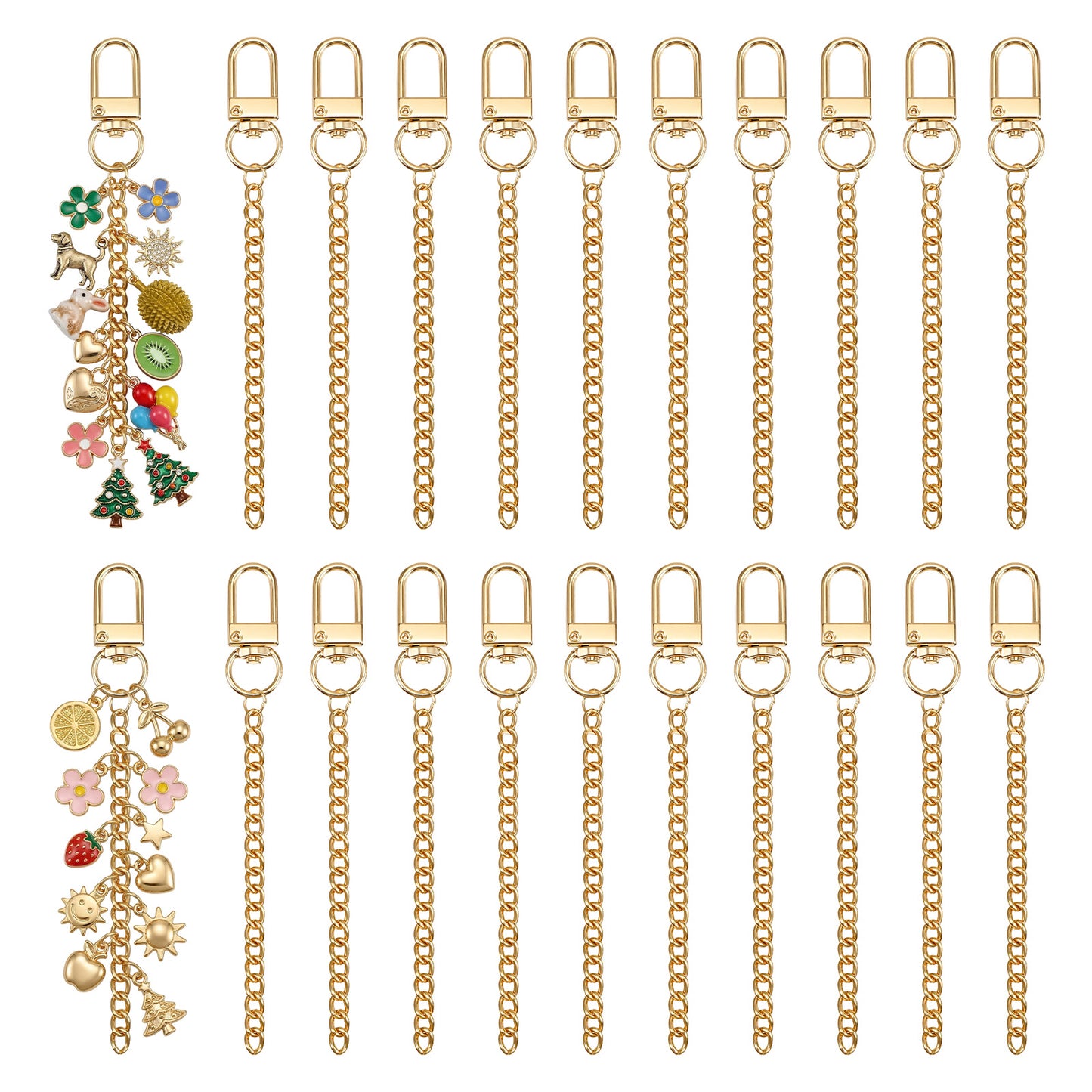 APLZGMG 20 Pcs Keychain Making Kit with Extender Chain, Key Ring Swivel Snap Hook Chains, Extender Keychain Bulk for DIY Crafts Jewelry Making Handbag Purses(Gold)