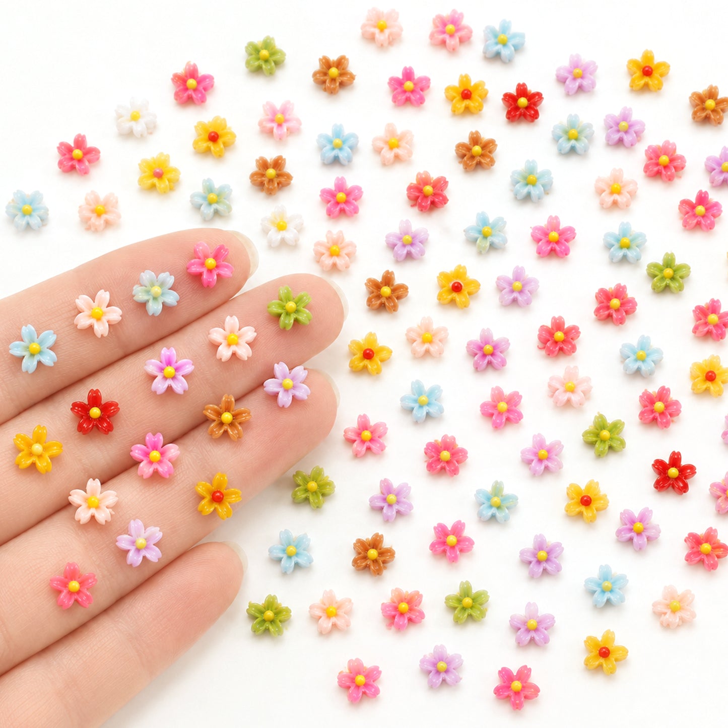 PEOVLVN 200 Pcs Mini Flowers for Crafts, Artificial Resin Flower Heads Cute Daisy Miniature Flowers Bulk for Fairy Garden Accessories Minature Houses Micro Landscaping Terrarium Decoration