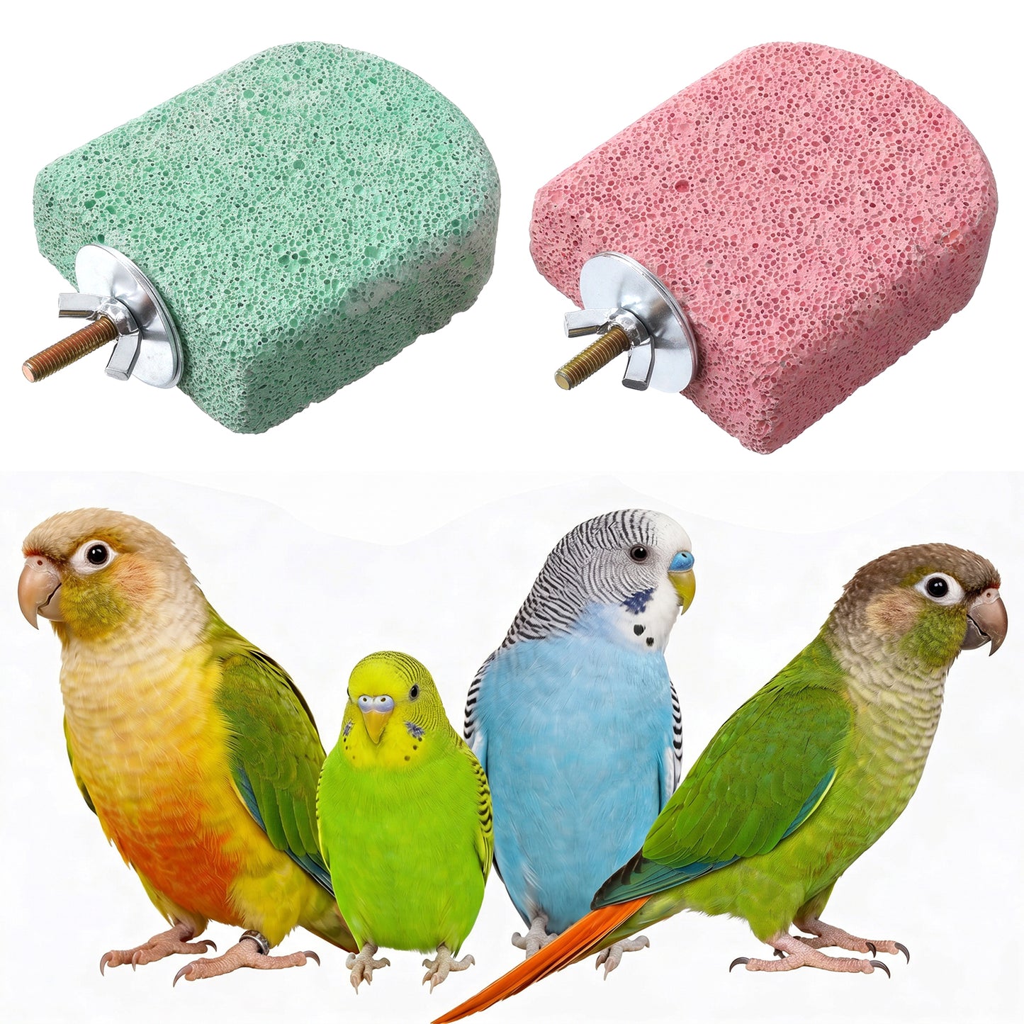 2PCS Bird Perches Stands, Bird Beak Grinding Stone Calcium Stand Platform Foot Claws Trimmer for Small Medium Budgies, Parakeets, Cockatiels, Conures