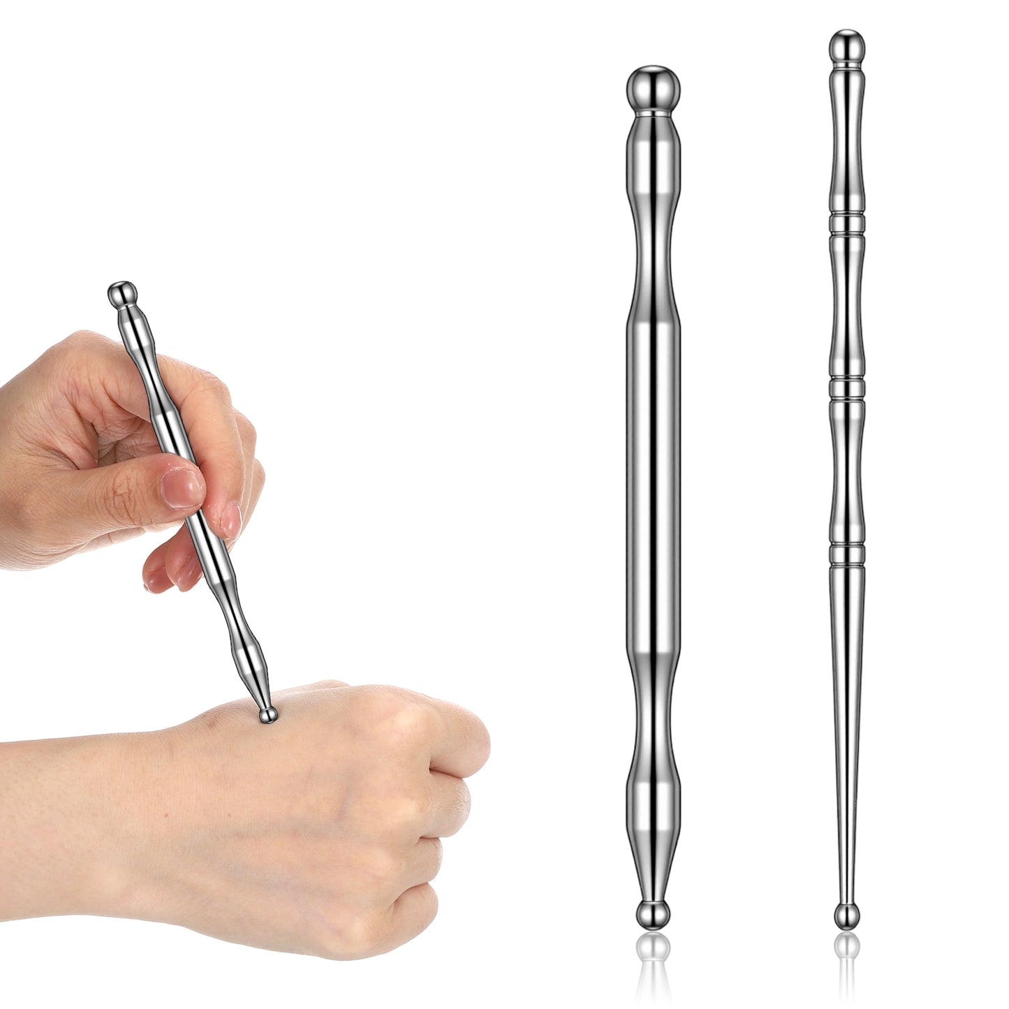 2 PCS Acupuncture Pen, Dual Head Massage Acupressure Pen Stainless Steel Reflexology Facial Acupressure Tool Ear Facial Body Pressure Point Tool