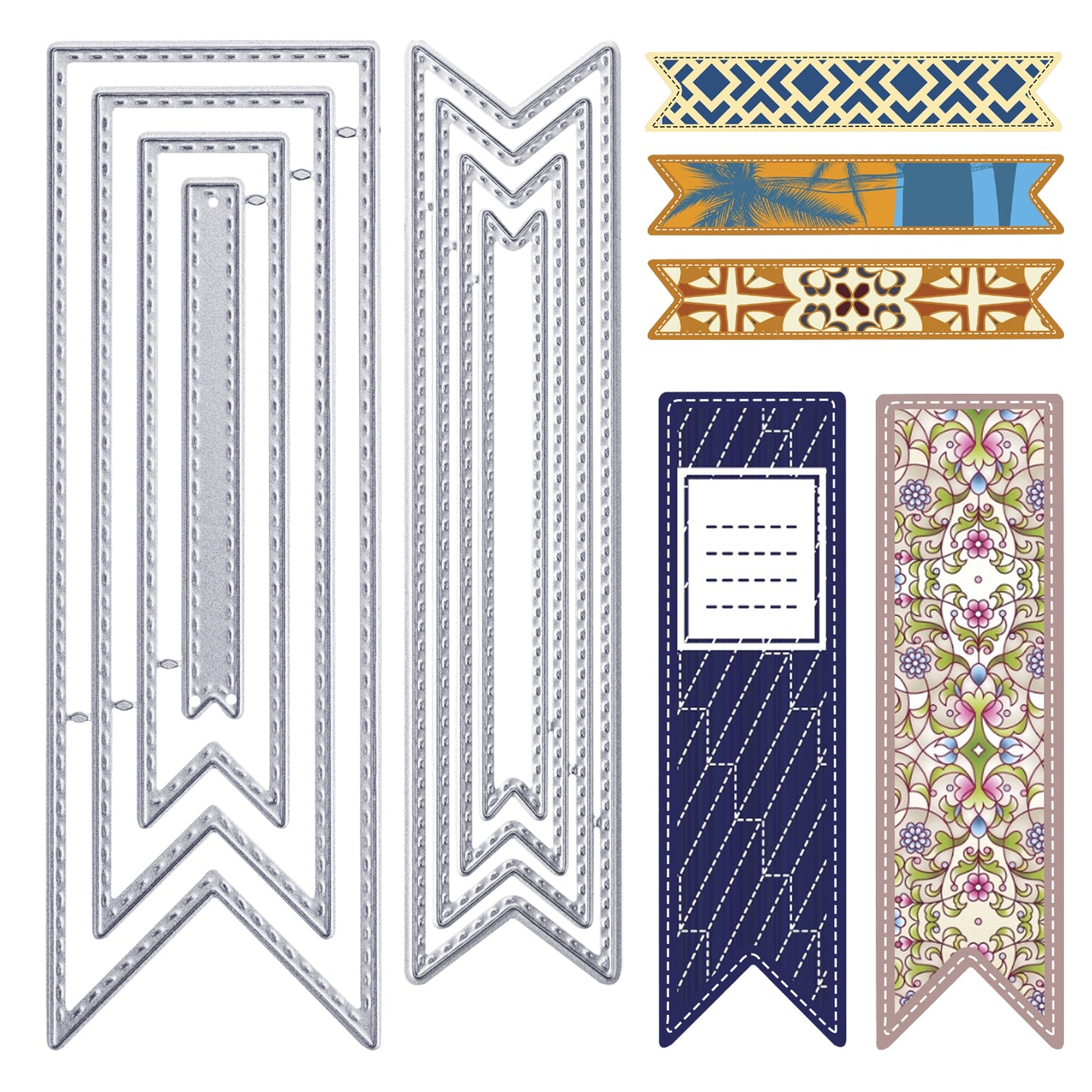 ASTER Bookmark Metal Cutting Dies 2 Set DIY Craft Carbon Steel Embossing Template Metal Stencils Scrapbooking Tool and Thin Banner Cutting Die(8pcs/2kit)