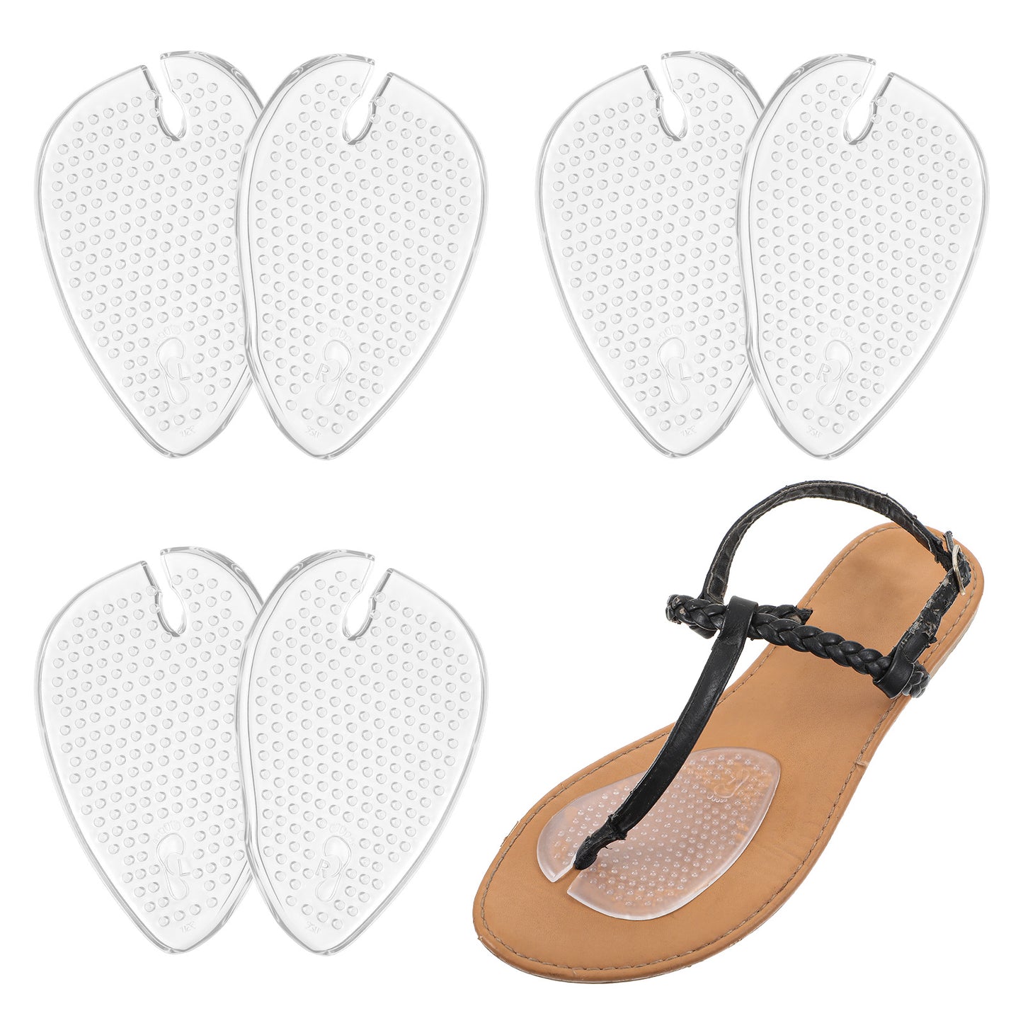 3 Pairs New Gel Metatarsal Pads for Thong Sandals Toe Protectors, Soft Reusable Forefoot Cushion Inserts for Flip Flop, Self-Adhesive Non Slip Shoe Cushion Inserts for Metatarsal Support Pain Relief