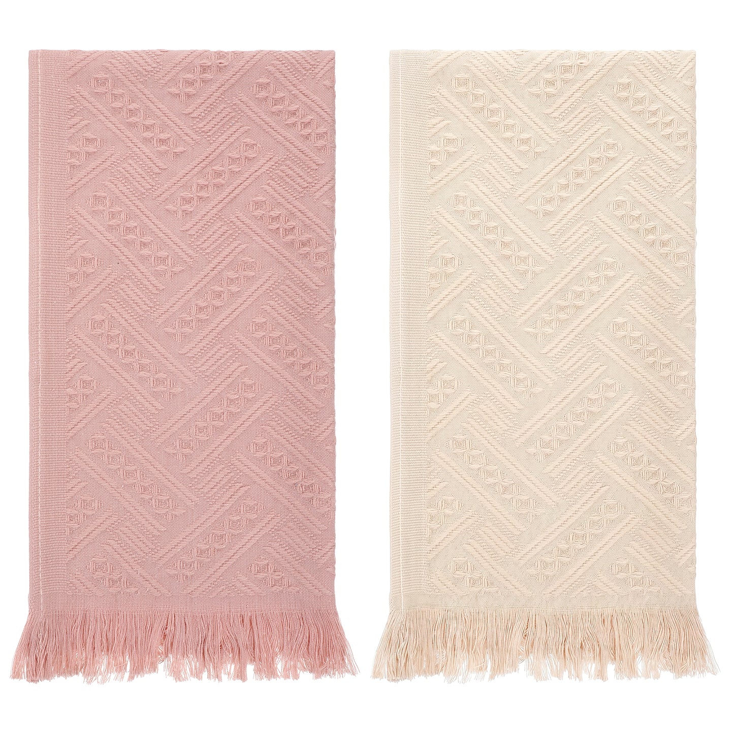 Thinp 2 Pcs Hand Towels Bathroom, 30x14 Inch Cotton Face Towel Absorbent Soft Face Towel Boho Decorative Hand Towels for Bathroom Decor Kitchen Hotel Spa Farmhouse Guest (Pink, Beige)