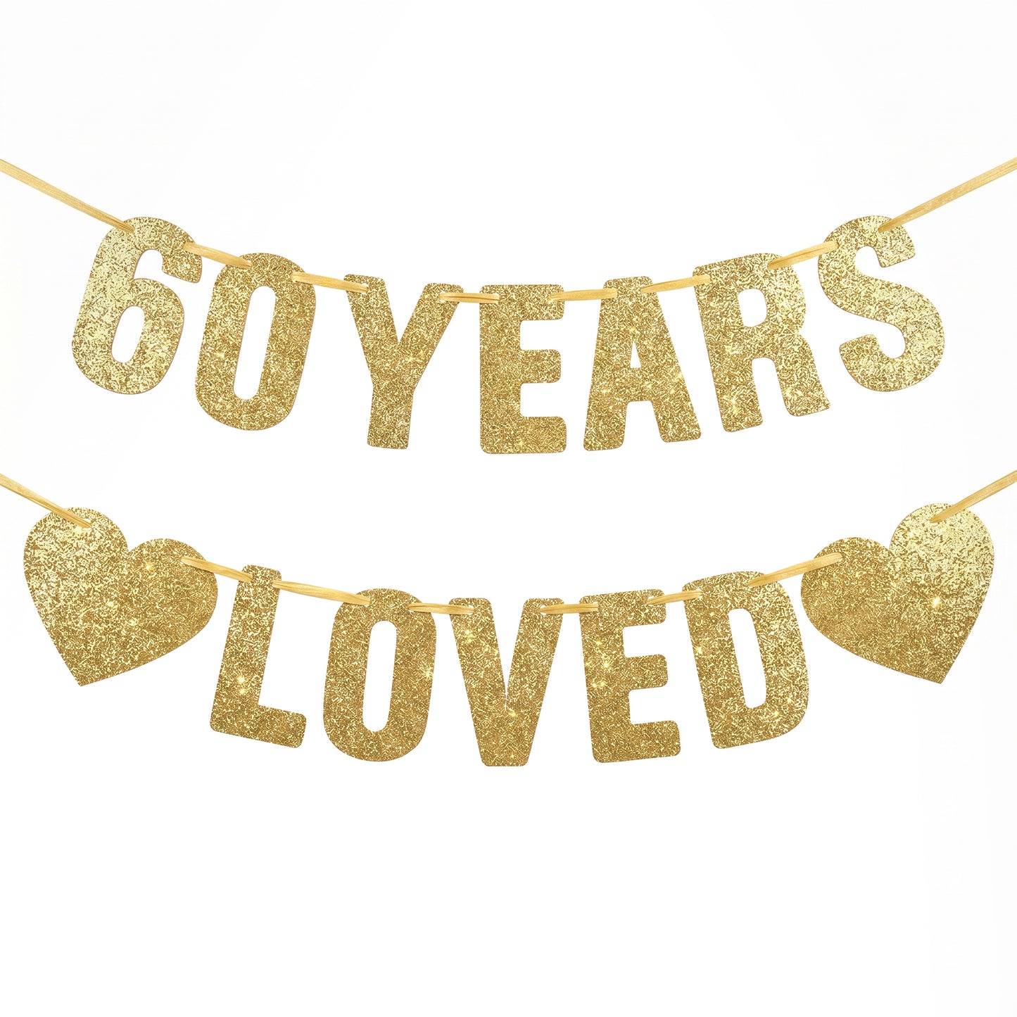 60 Years Loved Banner, Gold Glitter Happy 60th Birthday Banner 60th Birthday Party Decorations for Women Men