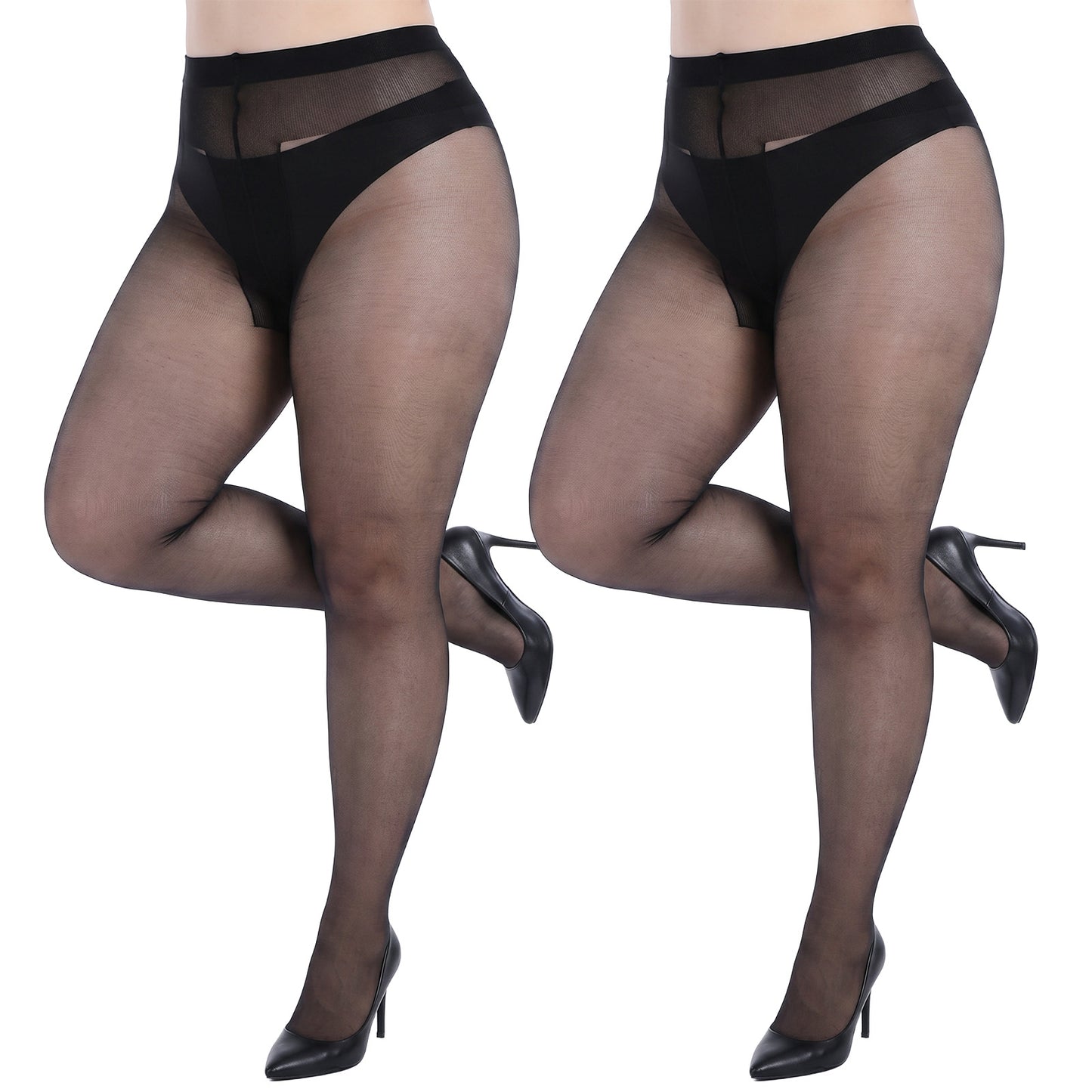 Grevosea 2 Pairs Sheer to Waist Control Top Pantyhose Women's Tights T Crotch Ultra Thin Rip Resistant Everyday Office Wear Nude/Black