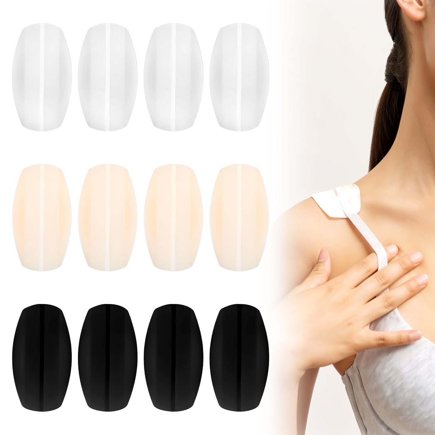 Aysatogc 12PCS Silicone Bra Strap Pads, Bra Strap Cushions Anti-Slip Brassiere Straps Holders for Women Soft Shoulder Protectors Pads for Minimize Shoulder Relief and Slipping (3 Colors)