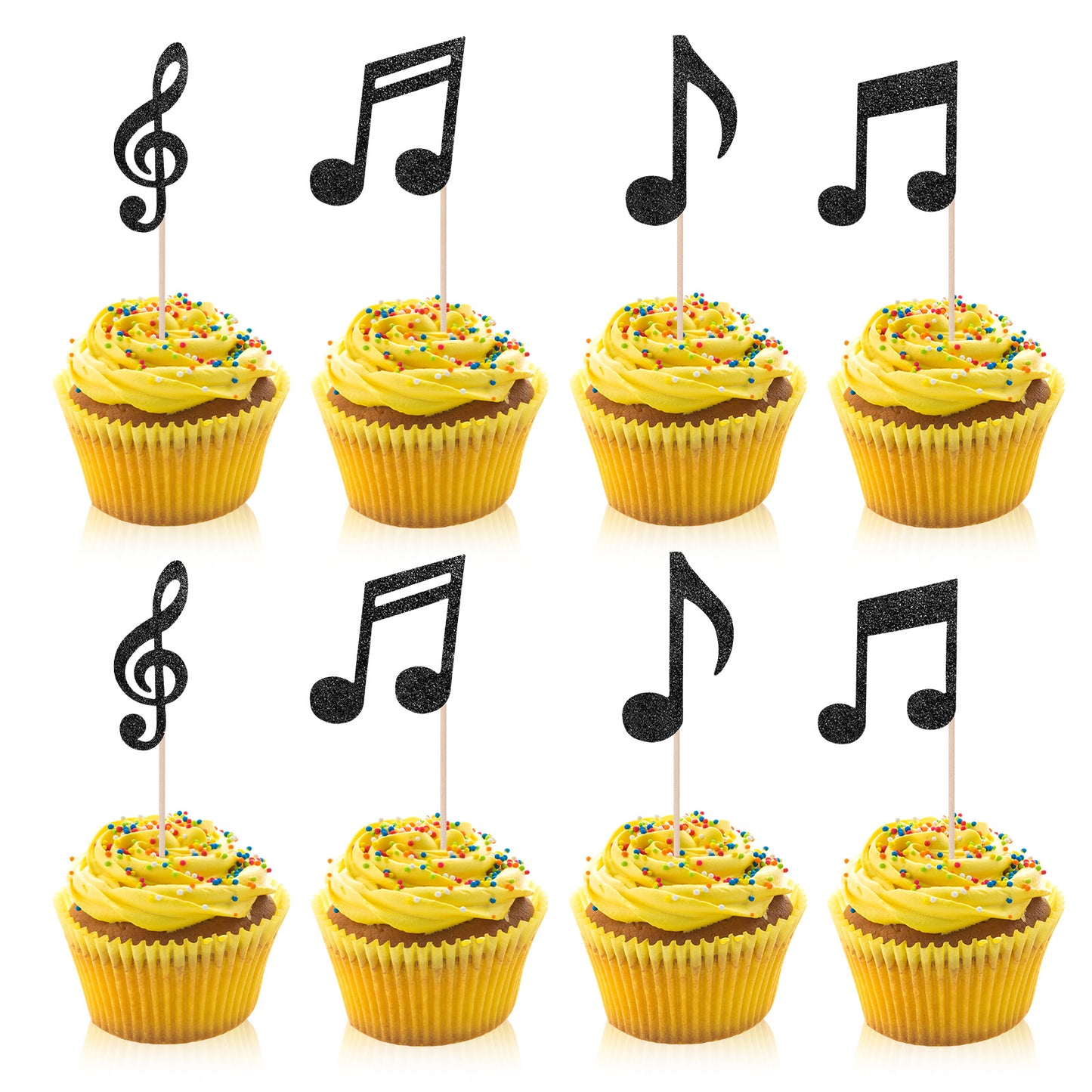 YQQYG 36PCS Music Notes Cupcake Toppers, Music Themed Party Decorations, Black Glitter Musical Symbol Cake Topper Picks for Rock Music Concert Theme Wedding Baby Shower Birthday Party Decor