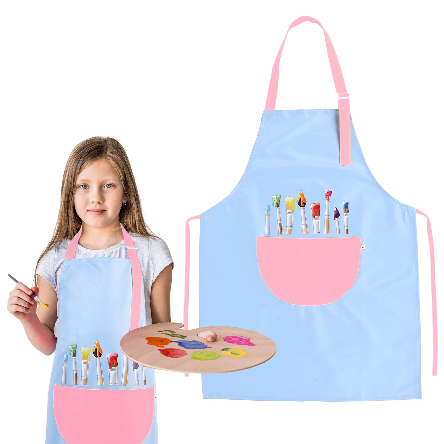 1 Pack Children's Apron, Adjustable Waterproof Kids Art Apron with Pockets, Kids Painting Aprons for Cooking Baking Painting Crafting Art Gardening Grilling Activity, Blue