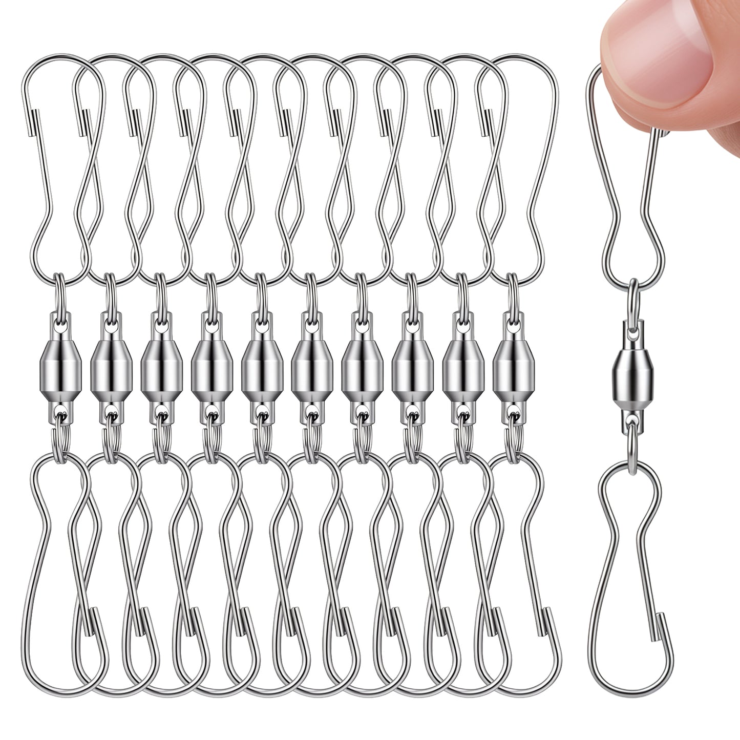 Aysatogc 10Pcs Swivel Hooks Clips, Spinning Dual Clip Swivel Hooks for Wind Spinners Stainless Steel Twist Hanging Hooks for Hanging Windsock, Bird Feeders, Wind Chimes Crystal Twisters