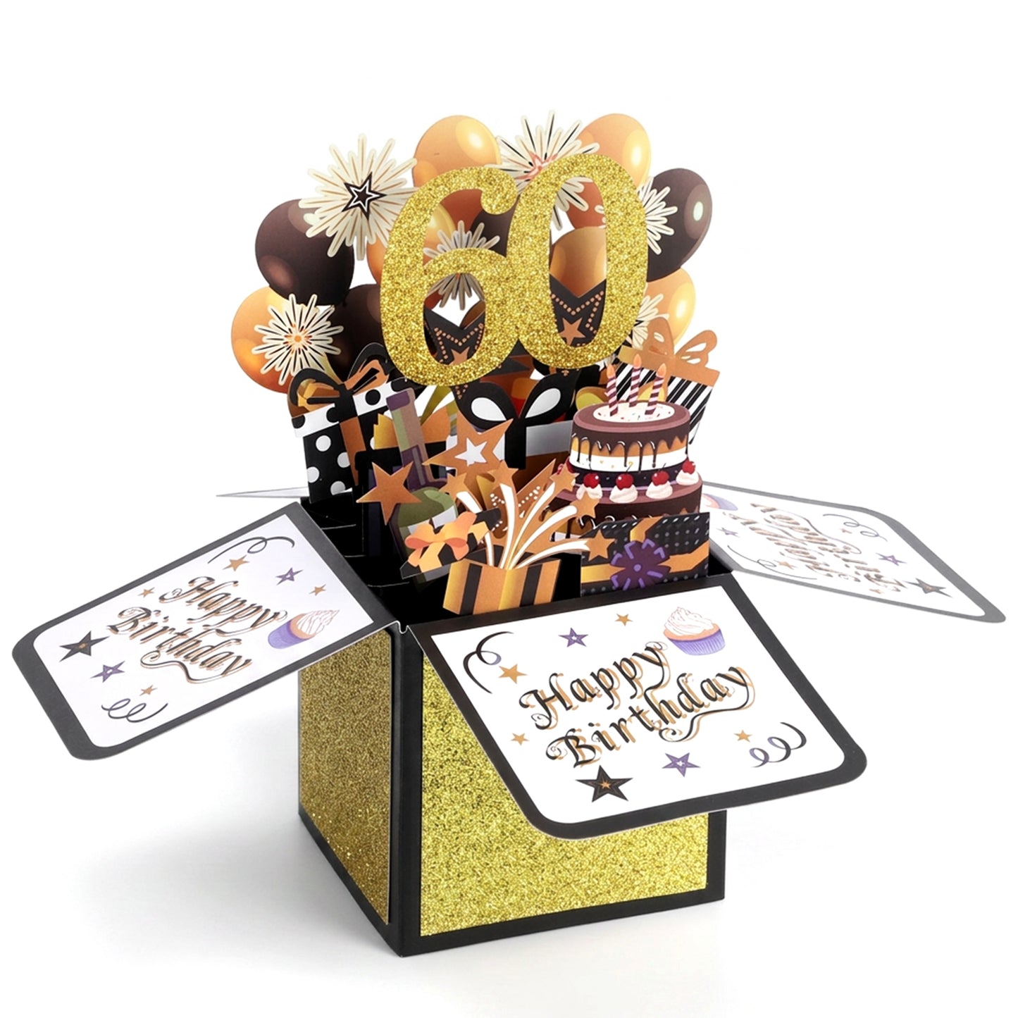 Happy 60th Birthday Pop Up Card, 3D Pop Up 60 Year Old Birthday Card With Envelope, Gold Foil 1966 Back In Time Birthday Gift For Men Women Wife Husband Mom Dad