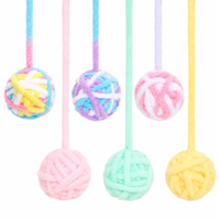 Grevosea 6 Pcs Woolen Yarn Cat Balls with Bells, 2" Large Interactive Pompom Kitten Toys for Indoor Cats, Soft Jingle Ball with String Catnip Play Fetch Toys for Kitty