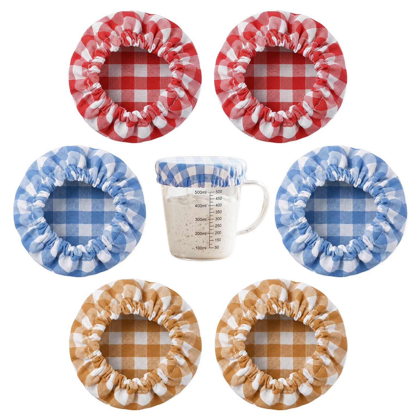 6Pcs Sourdough Jar Cover, Reusable Sourdough Cloth Jar Covers, Cotton Cloth Lid Sourdoughs Starter Bowl Cover Dough Basket Covers Preserving Lids for 3-4 Inch Jars Baking Supplies