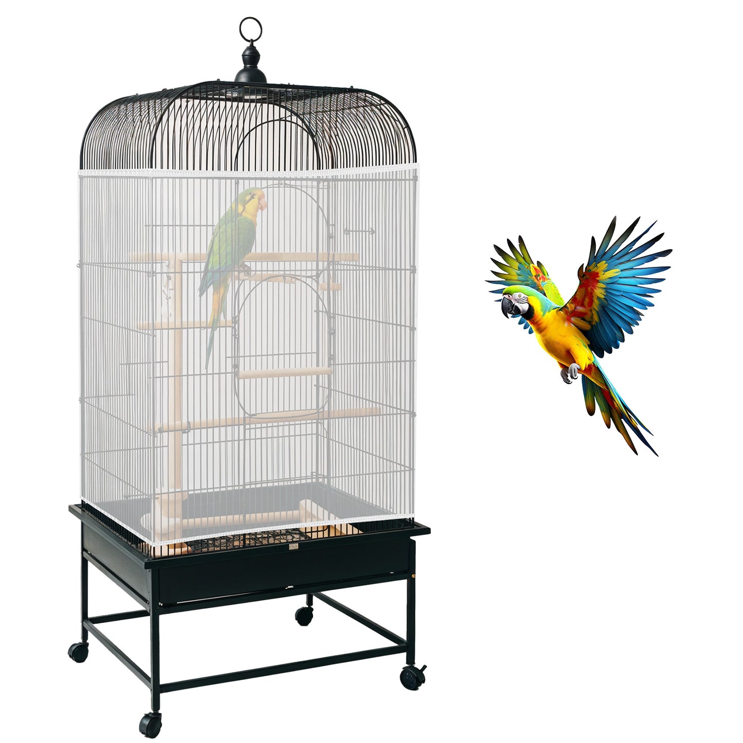 Large Bird Cage Seed Catcher, Universal Bird Cage Net Cover 31" x 118", Adjustable Nylon Mesh Skirt with Elastic Band for Parrot & Parakeet Cages (Not Include Birdcage) - White