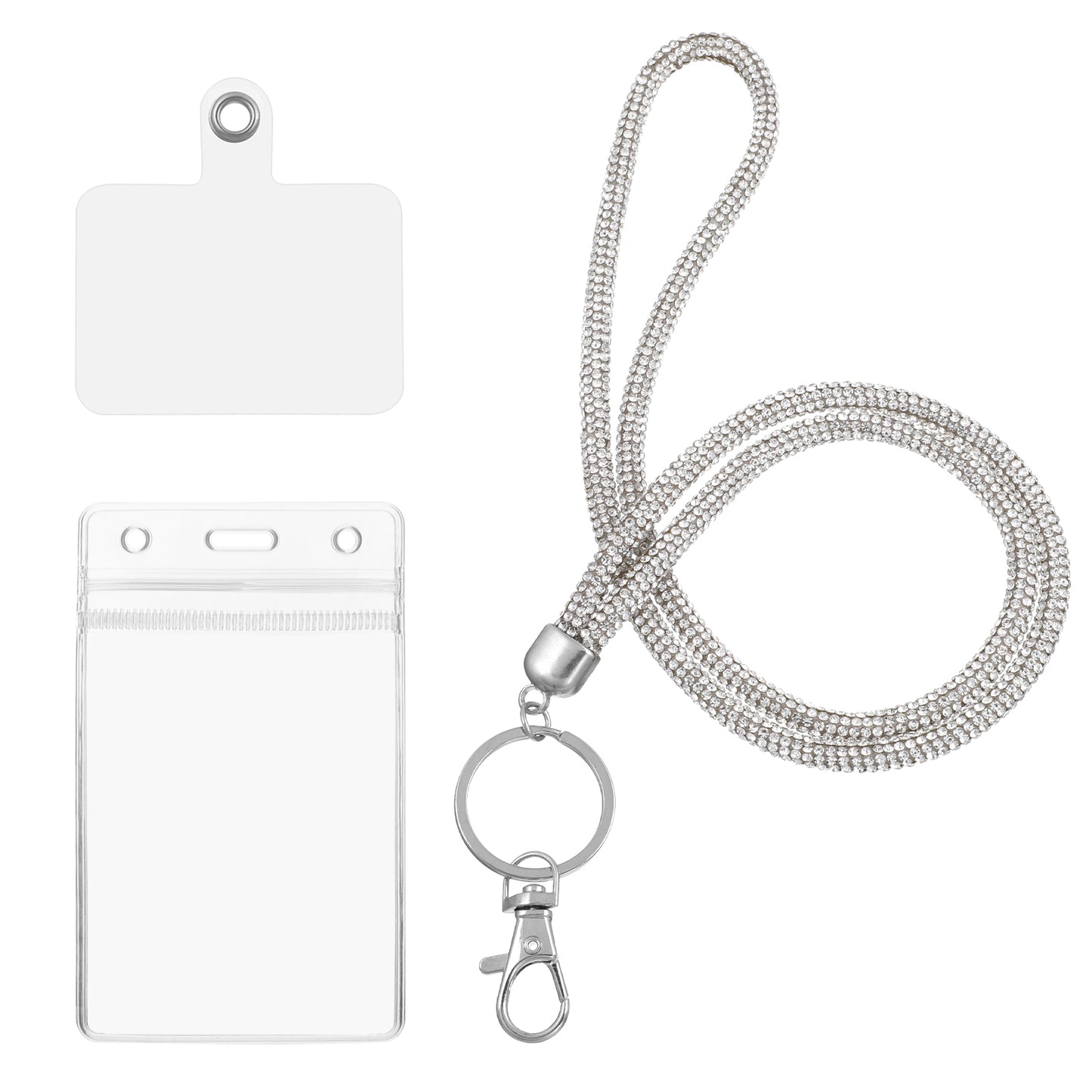 1 Pcs White Crystal Neck Lanyard, Sparkle Silver Crystal Neck Lanyard, Rhinestone Work Name Card Holder for Id Badge Holder Keys