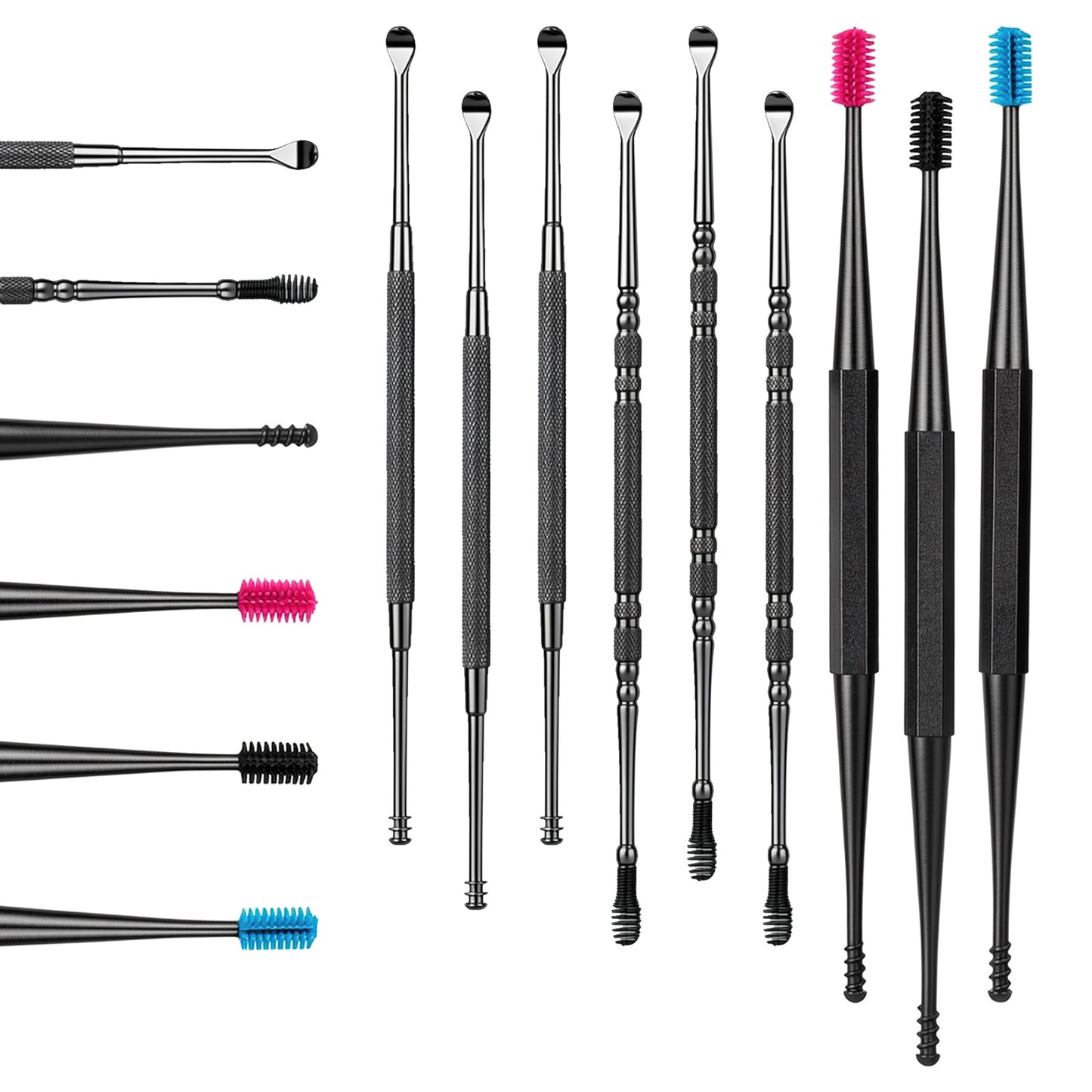 Piriuuo 9 Pcs Ear Wax Removal Tool, Spiral Earwax Remover Kit Silicone Earwax Cleaner Tool Reusable Ears Cleaning Kit Safe Ear Scratcher Tools for Olders Adults (3 Styles)