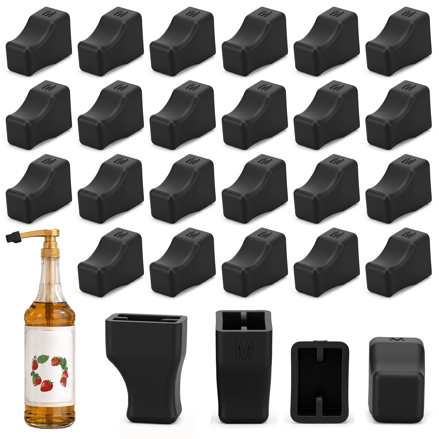 Grevosea 30 Pcs Syrup Pump Caps, Rubber Coffee Syrup Pump Tip Covers Pourer Cap for Coffee Syrup Pumps Pour Dispenser Oil Bottle, Keep Sugar Condiments Olive Clean Preserved (Black)