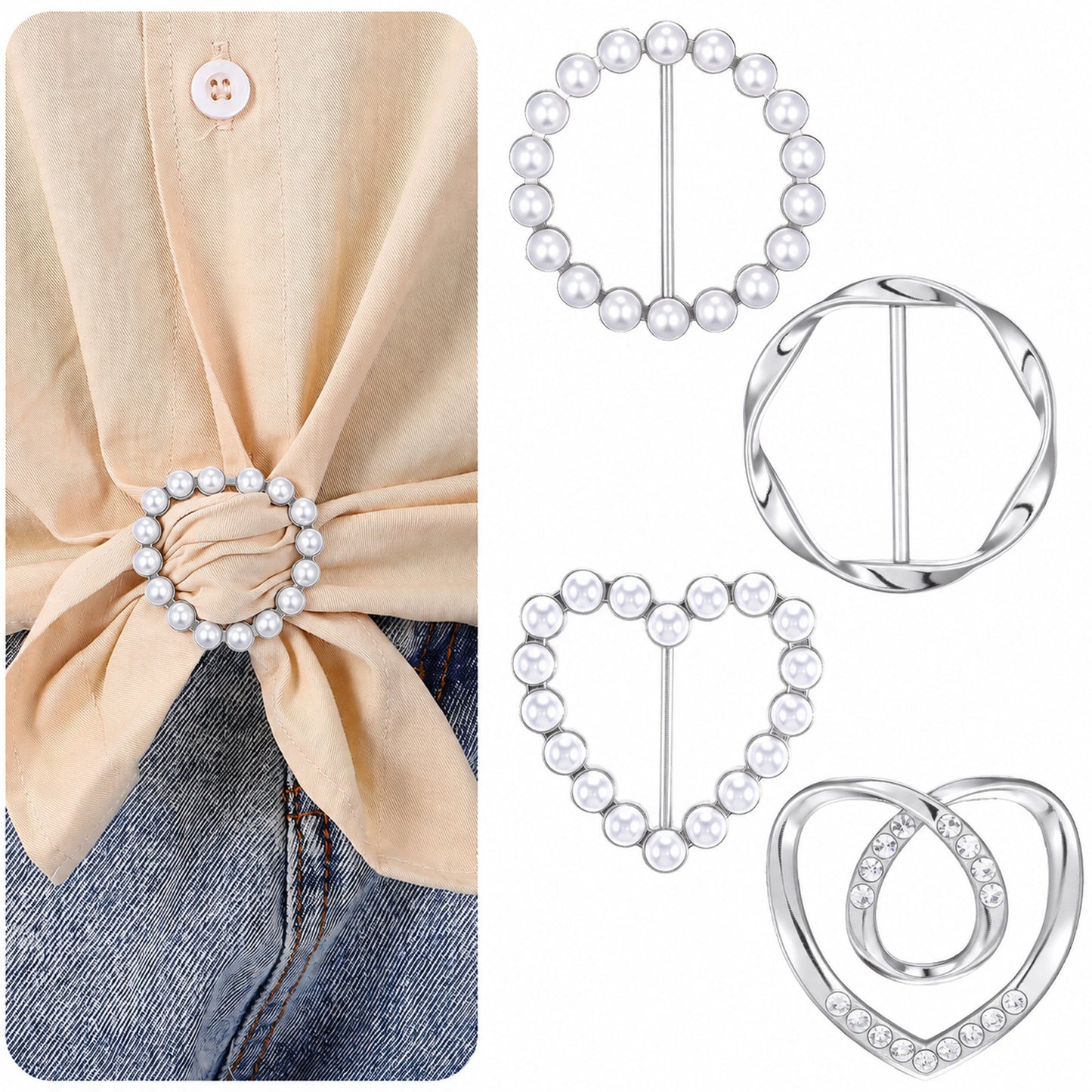 Macuezu 4 Pcs Scarf Ring Clip Set, Clothing Knot Buckles