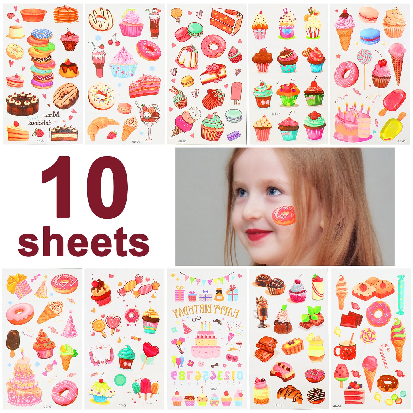 10 Sheets Cute Food Stickers for Kids, Including Pizza, Donuts, Burgers, Ice Cream, Cake, Food Stickers for Classroom Reward Party Favors Gifts Stickers Wrap Decor