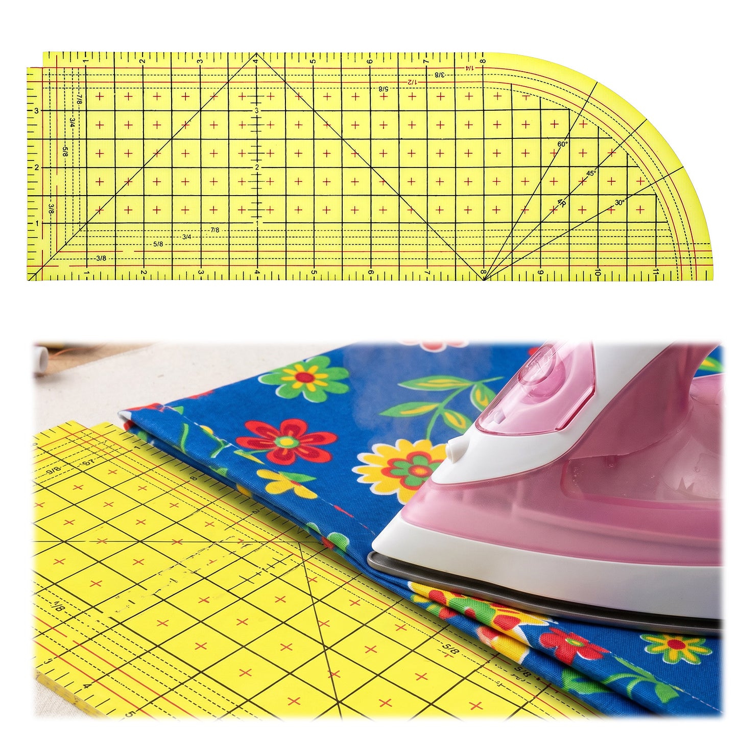 Heat Resistant Curved Sewing Ruler, 10x2.5 Inch Hot Hem Ruler Ironing Guide for Collars Cuffs, Non-Slip Precision Ironing Tool with Imperial Scale