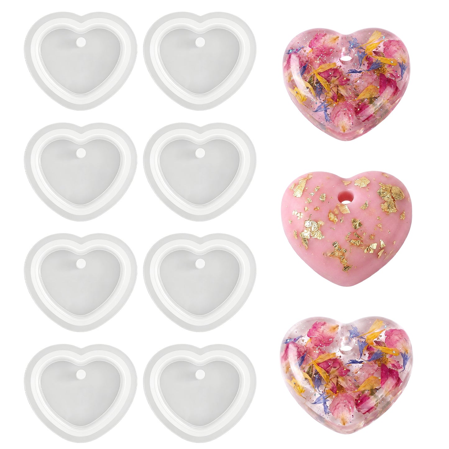 8 PCS Heart Silicone Molds for Resin, Love Heart Shape Silicone Molds with Hole, Cute Epoxy Resin Mold for Jewelry Casting, DIY Crafts Necklace Pendant Keychains