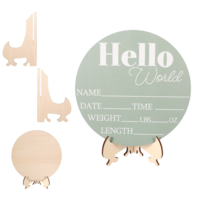 1 PCS Baby Announcement, Circle Hello World Baby Sign, Wooden Baby Name Sign with Base, Baby Announcement Plaque for Hospital Nursery, Newborn Announcement for Baby Shower Party