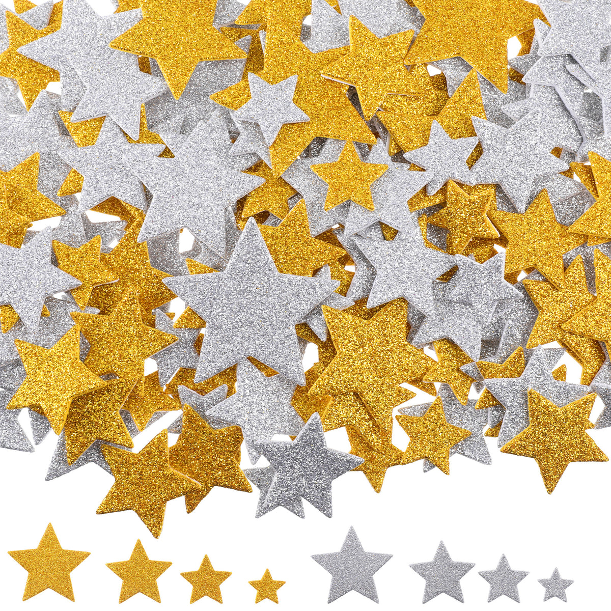 200 PCS Glitter Foam Stickers, Gold Silver Star Stickers