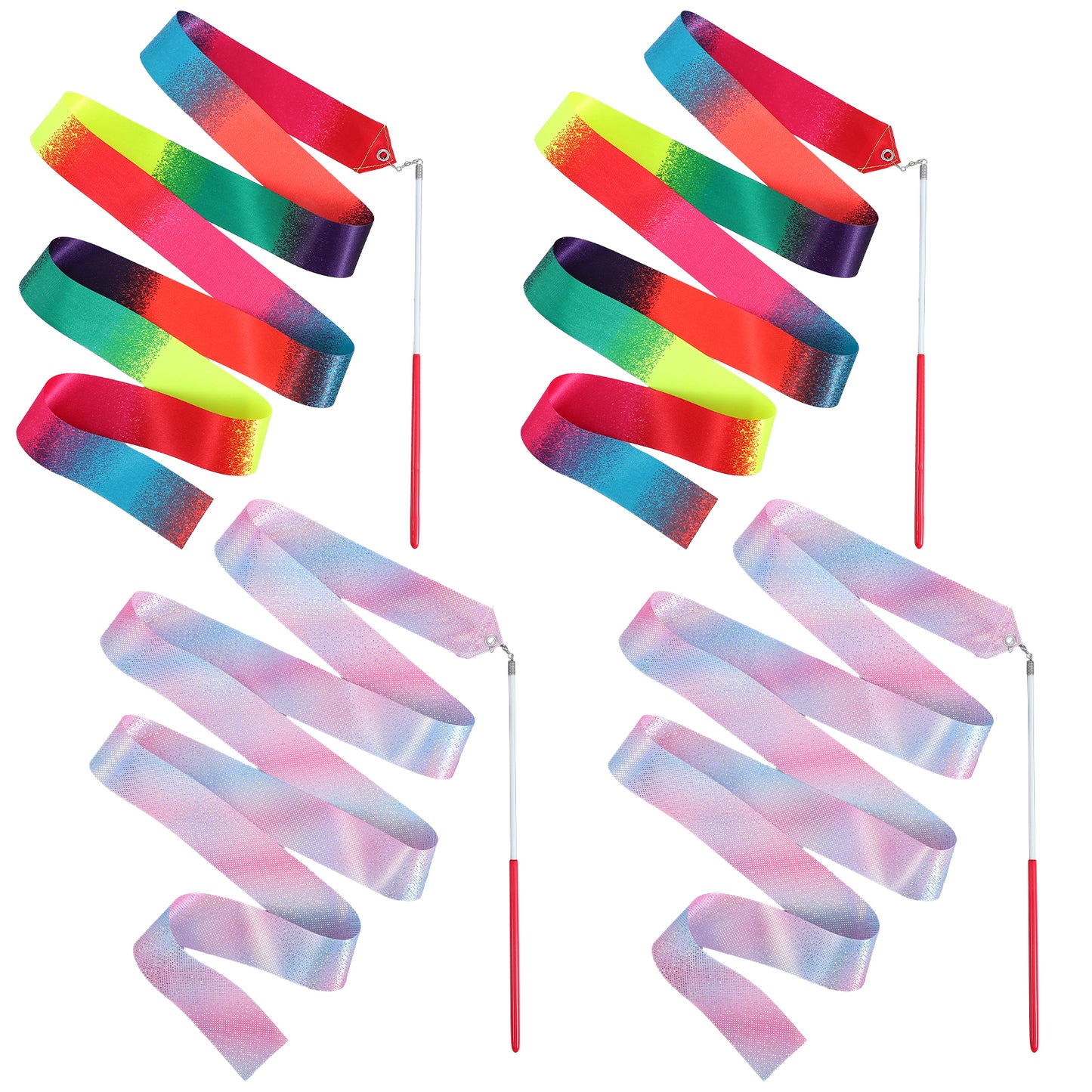 Axafazup 4 PCS Dance Ribbons with Wand, 2 Meters Gymnastics Ribbon Streamer, Twirling Dancing Ribbons for Kids Adults, Rhythmic Gymnastics Training Equipment, Artistic Dance Accessories
