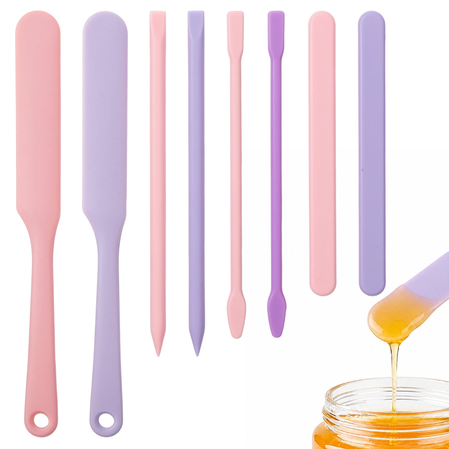 8Pcs Non-Stick Silicone Wax Spatulas Set – Easy Clean Reusable Hair Removal Spatulas for HardWax, Eyebrow & Body Waxing, 4 Sizes Soft Flexible Wax Applicators for Home Salon Body Use (Pink, Purple)