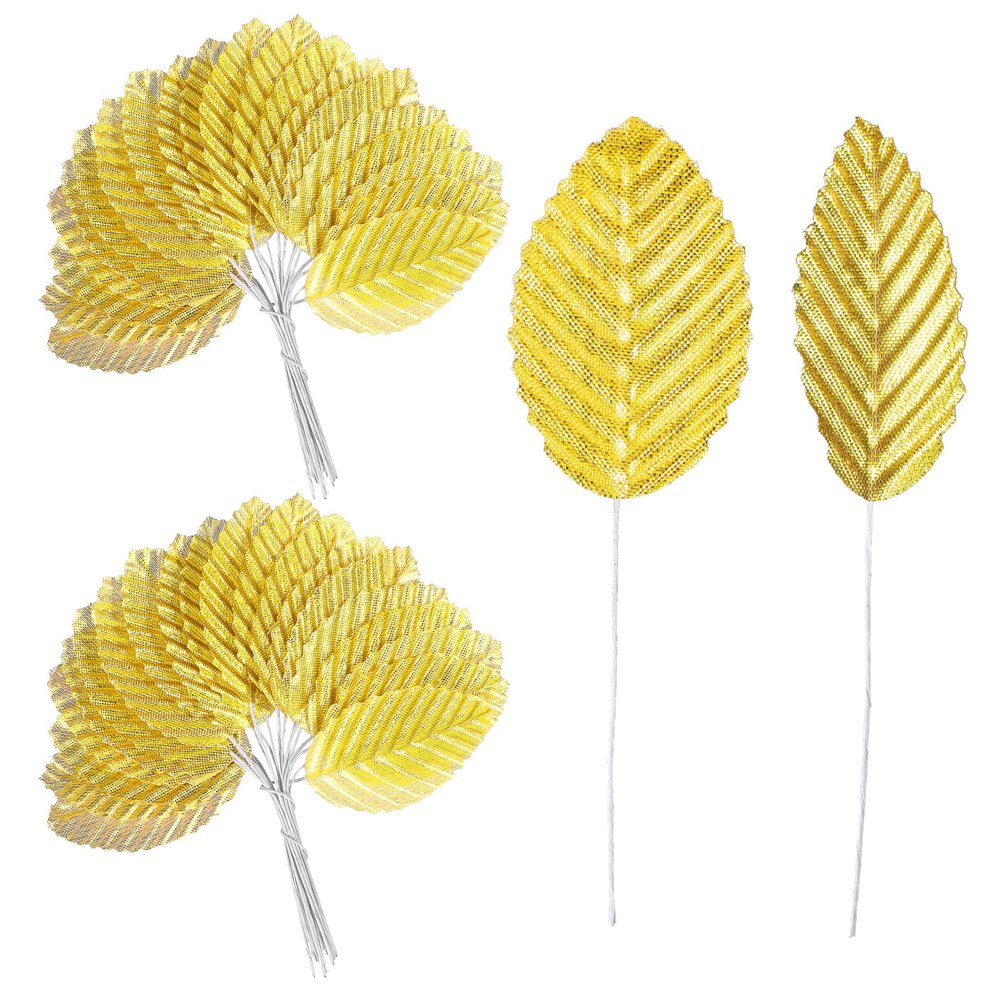 Grevosea 300 Pcs Artificial Leaves for Crafts, Gold Silk Leaf Artificial Flowers Fake Leaves with Stems for DIY Corsage Wedding Party Home Decor Flower Bouquet Table Centerpiece