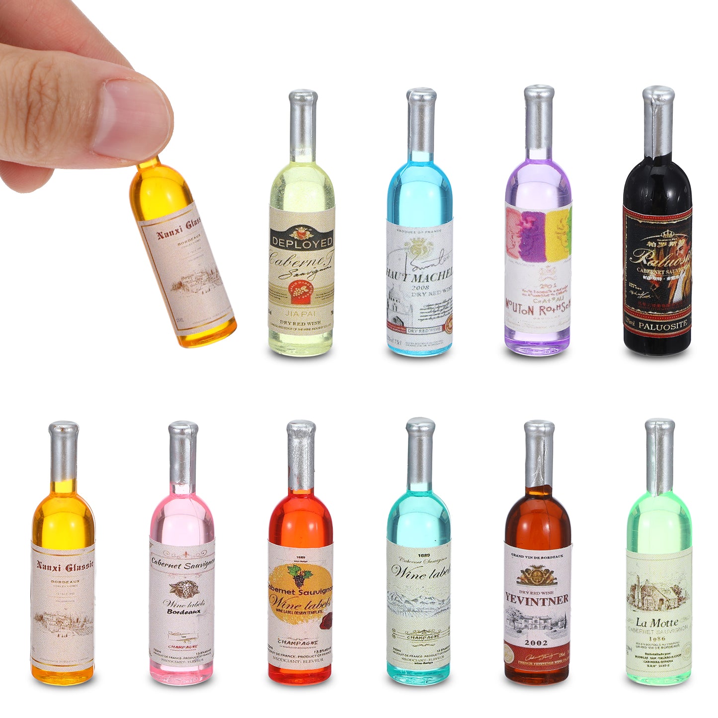 20 Pcs 1:12 Scale Mini Wine Bottles Cake Toppers Wine Drinks Decoration Beer Glass Model Mini House Drink Accessories for Dollhouse Miniature Bottles Cake Decorations