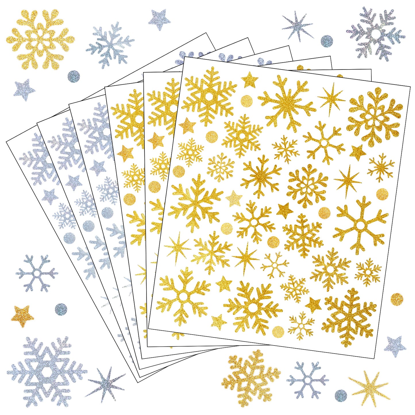 264 PCS Winter Glitter Stickers, Winter Snowflake Stickers(3 Silver&3 Gold)