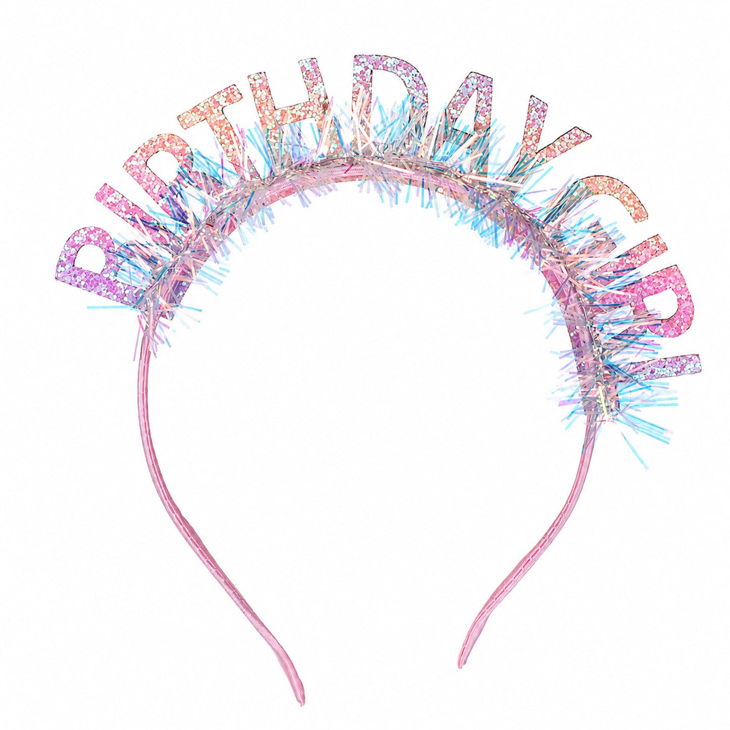 Dplolng Birthday Girl Headband,Pink Glitter Letter Birthday Tiara with Colorful Tinsel Fringe Birthday Headband for Girls Party Hair Accessory