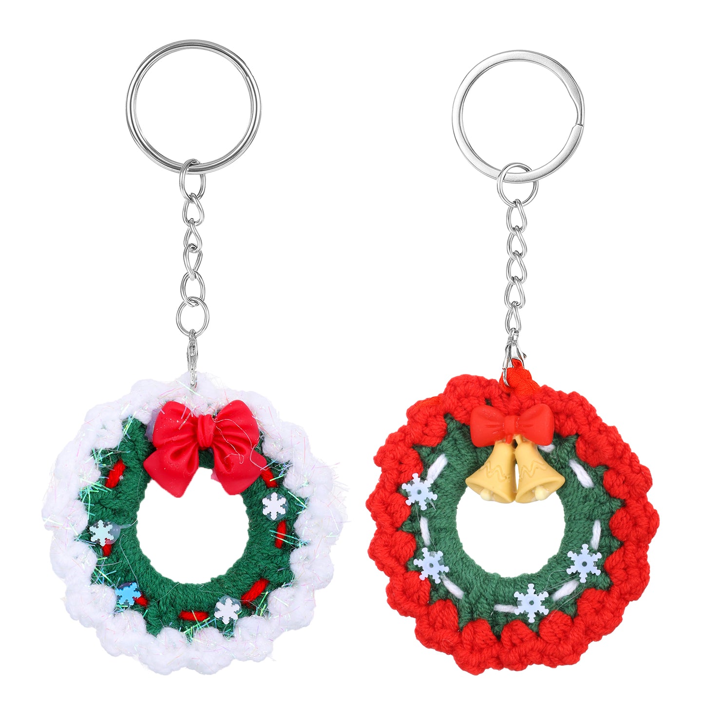 Aysatogc 2Pcs Mini Christmas Wreath Keychains, Christmas Theme Keychain Crochet XmasTree Pendant for Women Bag Charms Keychain Ornament for Xmas Rustic Country Decor