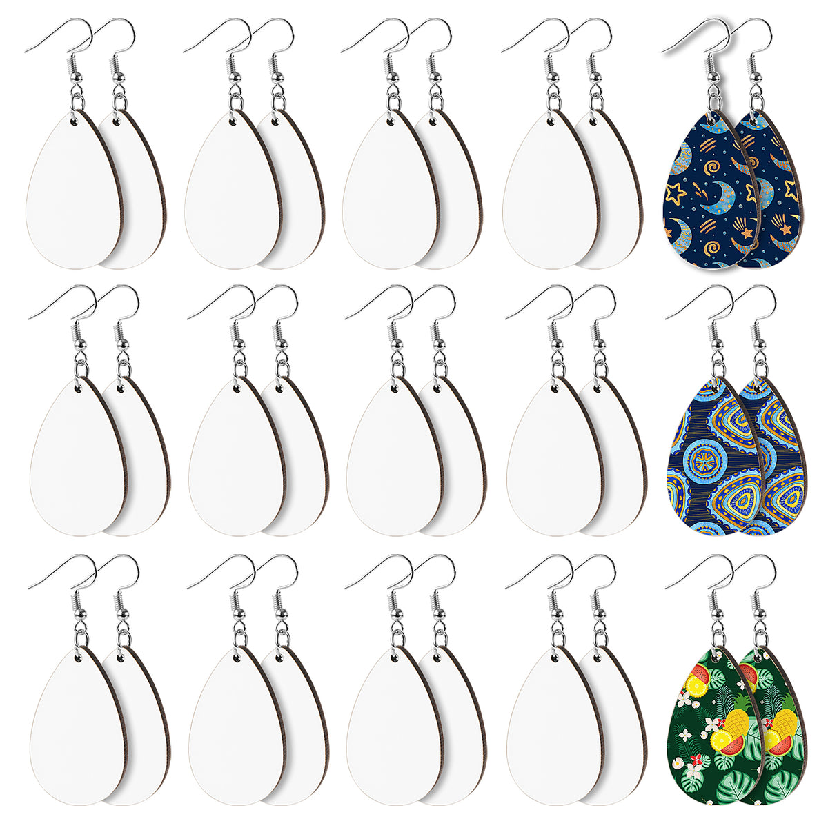 ASTER 30 Pieces Sublimation Blank Earrings, Teardrop Sublimation Blanks Products Heat Transfer Earring Ornament Blanks with Earring Hooks and Jump Rings for Jewelry DIY Making Supplies